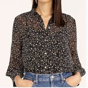 Sheer silk chiffon button-up top in starry sky print